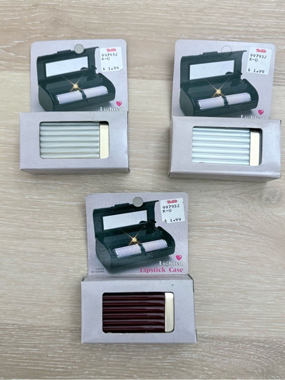 Bundle (3) VTG 80s Lighted Lipstick Case NOS Deadstock Retro Vanity Art Deco